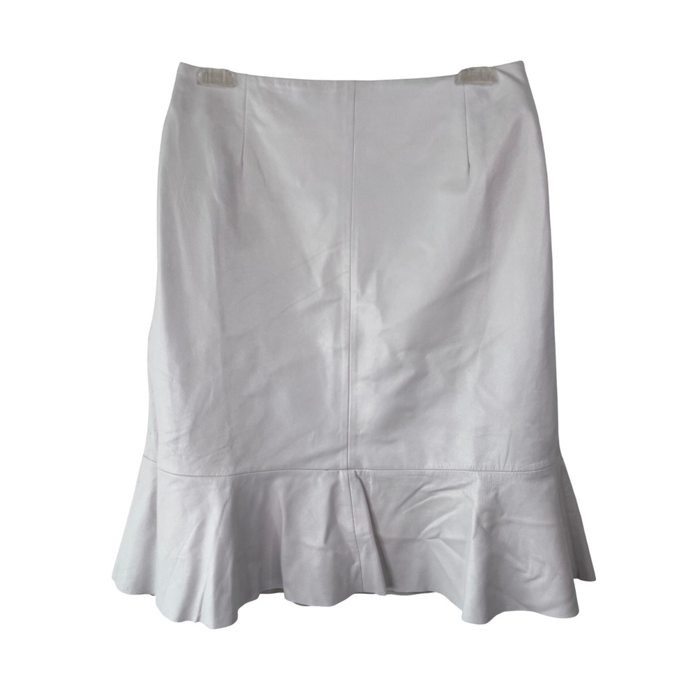 Margaret Godfrey White Genuine Leather Mermaid Ruffle Skirt Size 8‎ Flounce Hem